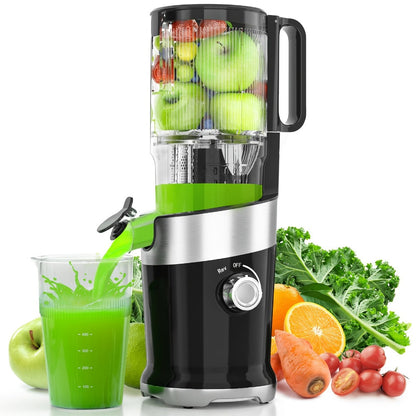 Cold Press Slow Juicer Machine with 5.3-Inch Large Feed Chute - High Juice Yield, Safety Lock, One-Click Cleaning