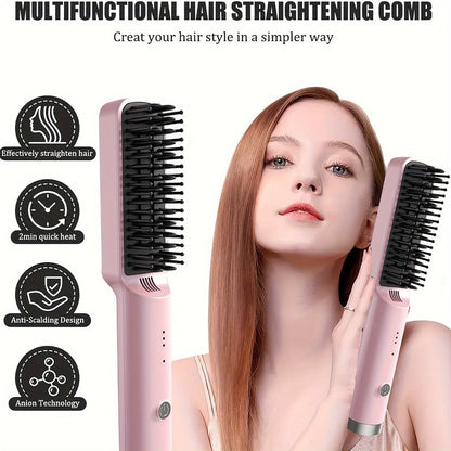 Compact Hair Straightening Brush with Three Color Options, LED Indicators and Three Pictured Heat Levels