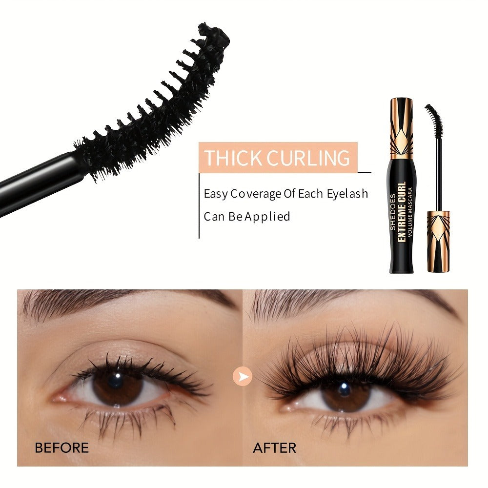 Black Mascara Two-Piece Set with Gold Crown-Style Caps and Curved Black Bristle Applicator Wands