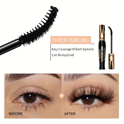 Black Mascara Two-Piece Set with Gold Crown-Style Caps and Curved Black Bristle Applicator Wands