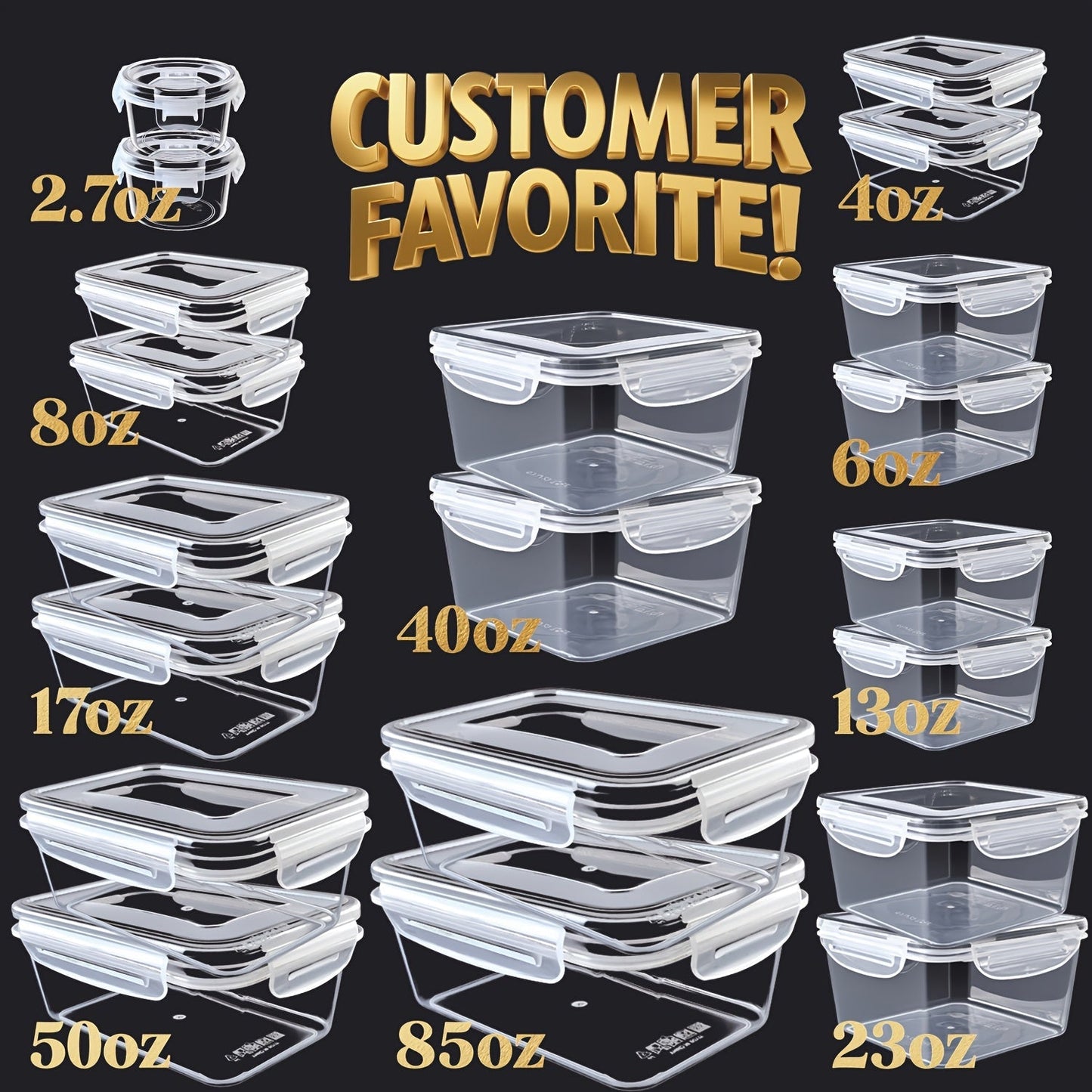 Food Storage Containers with Lids, 10- or 40-Piece PP Set with Easy-Snap Lids, Labels and Markers in Two Colors