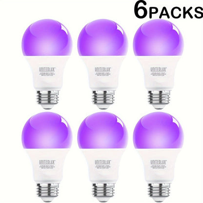Black Light Bulbs 6 Pack A19 E26 LED UV Bulbs 9W 60W Equivalent 390-400nm UVA Glow in the Dark for Home, Desk and Accent Lighting