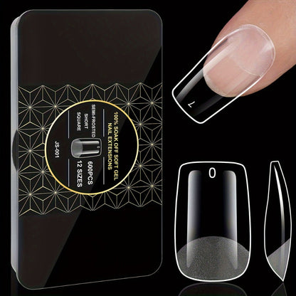Gel Nail Tips 600 Pieces Clear Crystal Full Cover Nail Extensions – Almond Oval Coffin Stiletto Square Short Medium Long Soft Gel False