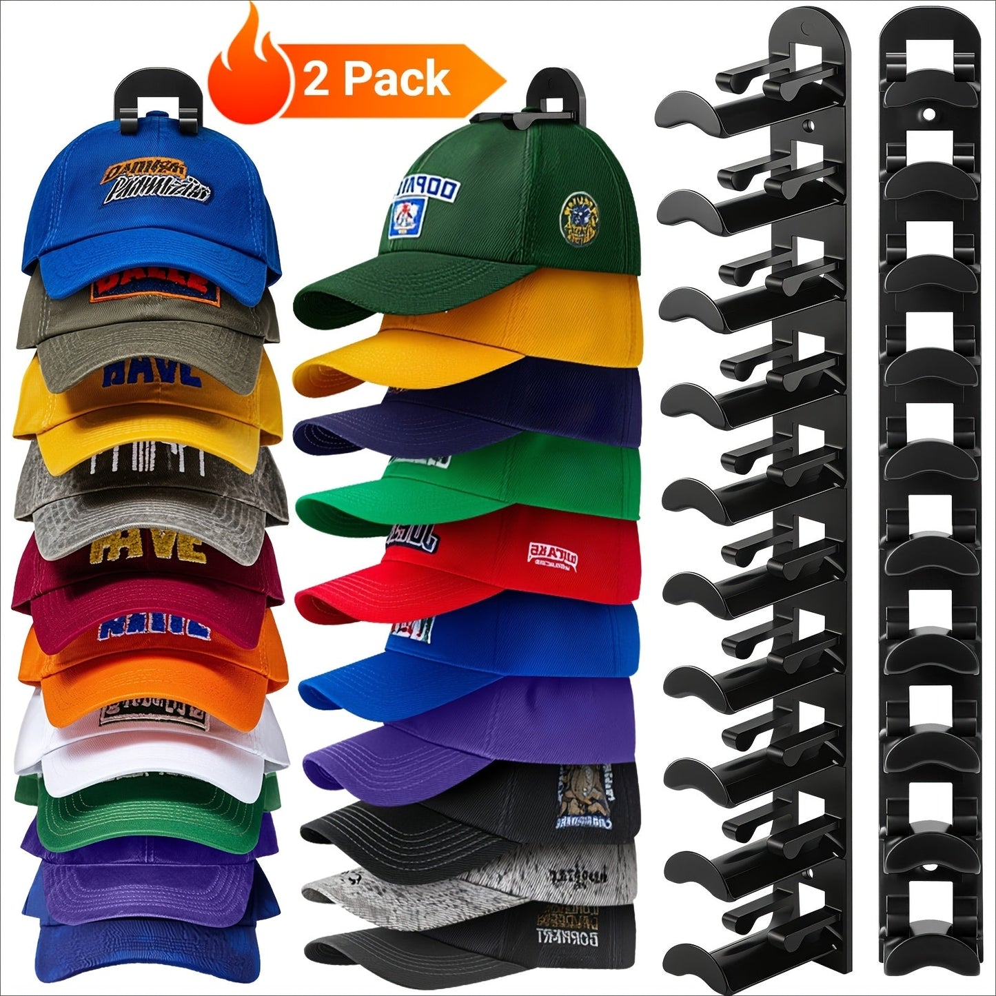 Wall Mounted Hat Rack for Baseball Caps, Adhesive or Drill Mount, Holds 20 Hats, Multilayer Storage