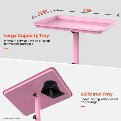 Salon Rolling Tray Trolley on Wheels Height Adjustable 30"-42" – Silver Mobile Salon Cart for Nail Tech, Esthetician, Barber