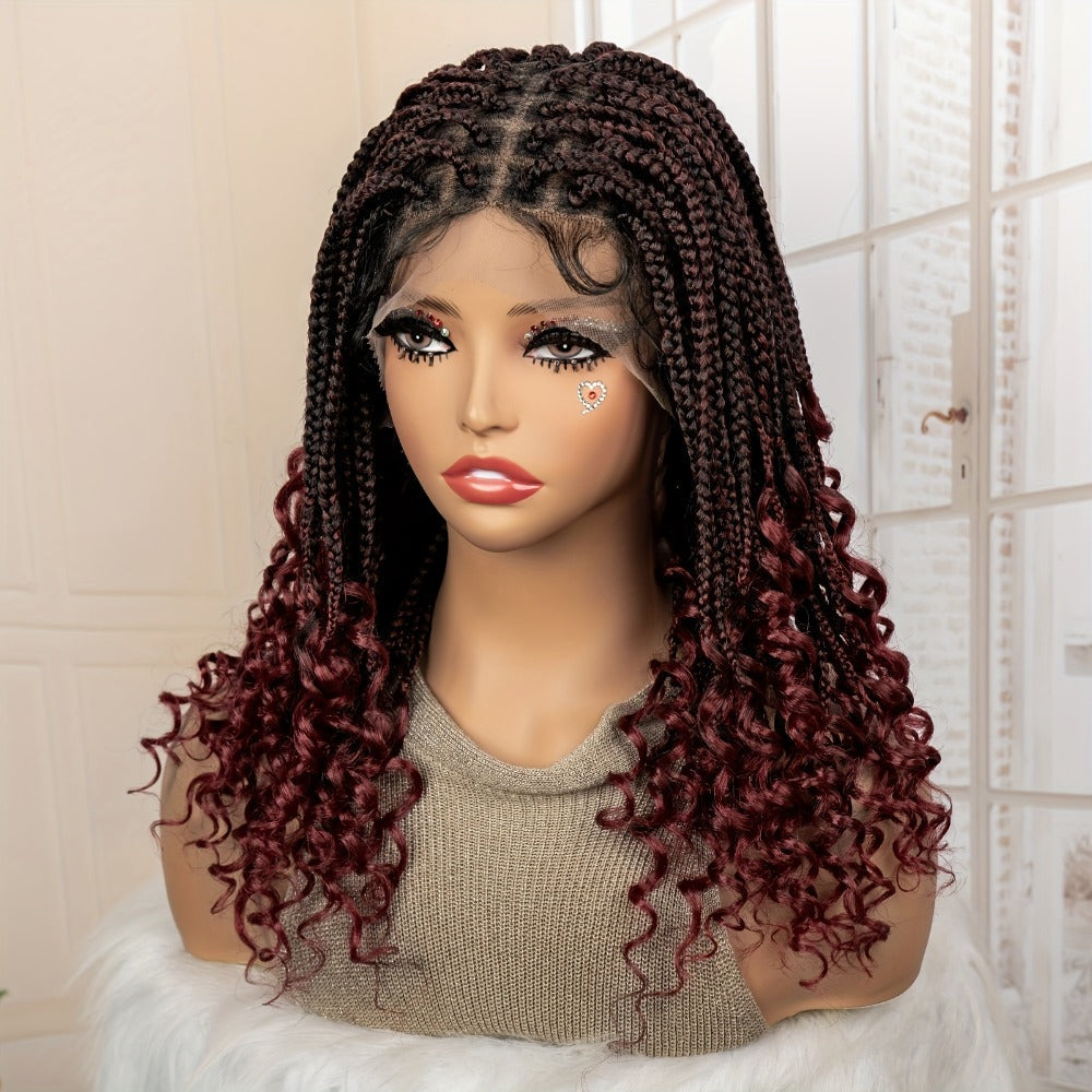 Goddess Square-Braid Wig with Curly Ends in 14- or 16-Inch Lengths and Black, Burgundy or Brown Colors