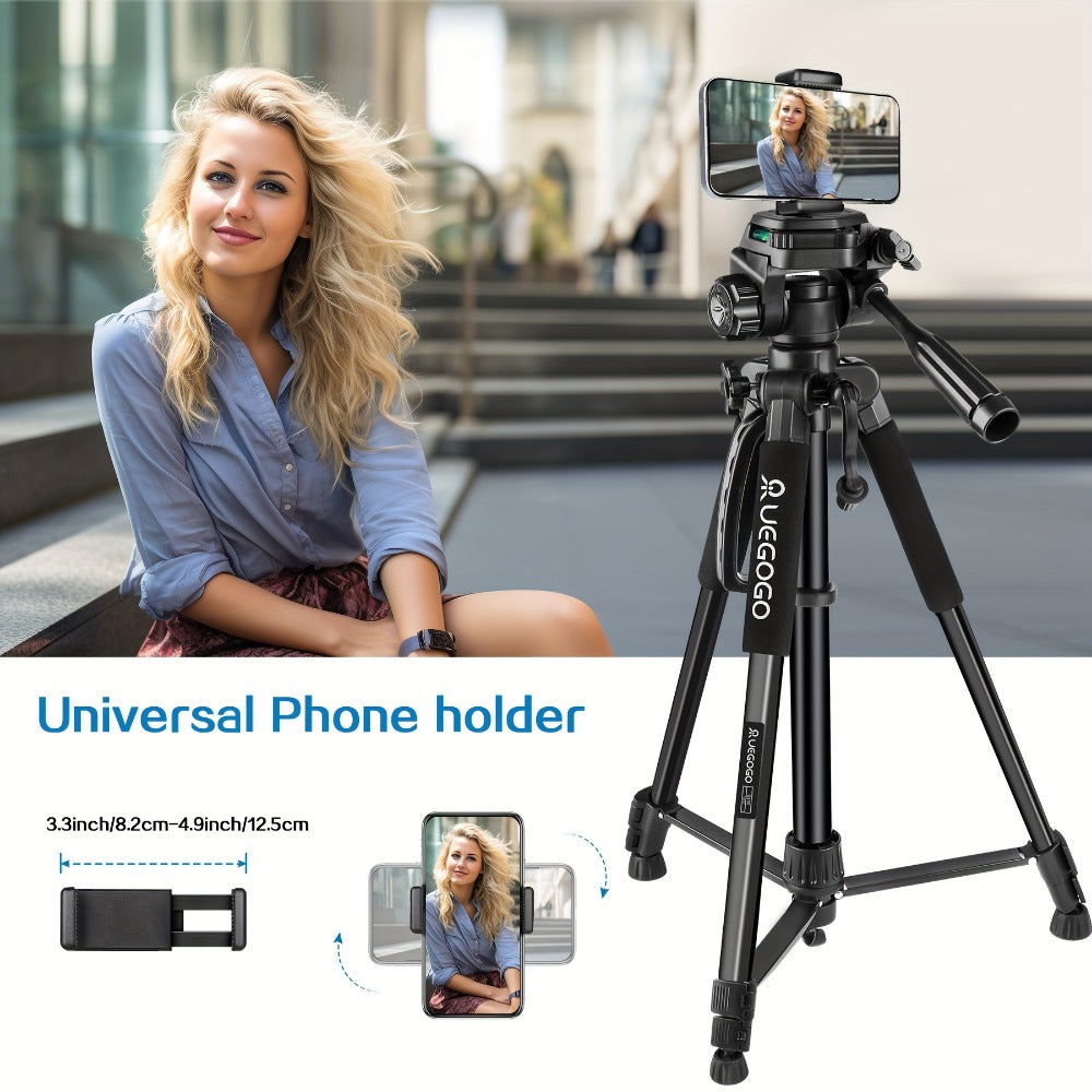 60-Inch Camera Tripod in Black with Pan-and-Tilt Head, Quick-Release Plate, Phone Holder and Storage Bag