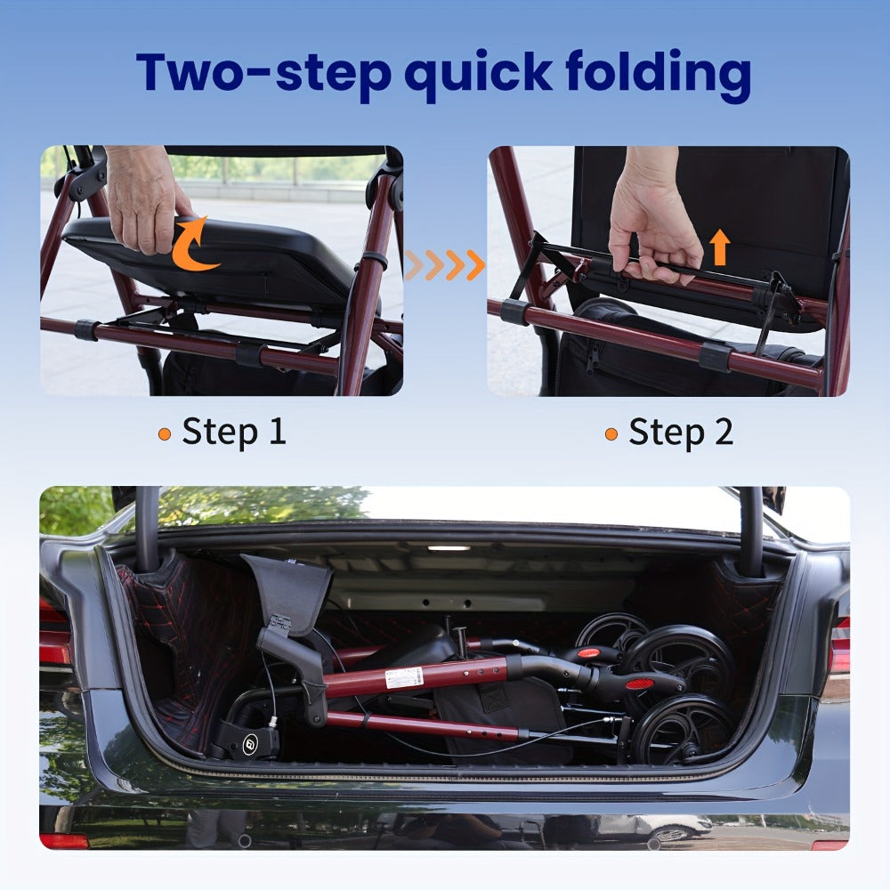 Rollator Walker for Seniors Foldable with 8-Inch Big Wheels, Durable Aluminum Rolling Walker with Backrest & Dual Adjustable Height
