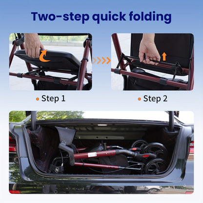 Rollator Walker for Seniors Foldable with 8-Inch Big Wheels, Durable Aluminum Rolling Walker with Backrest & Dual Adjustable Height