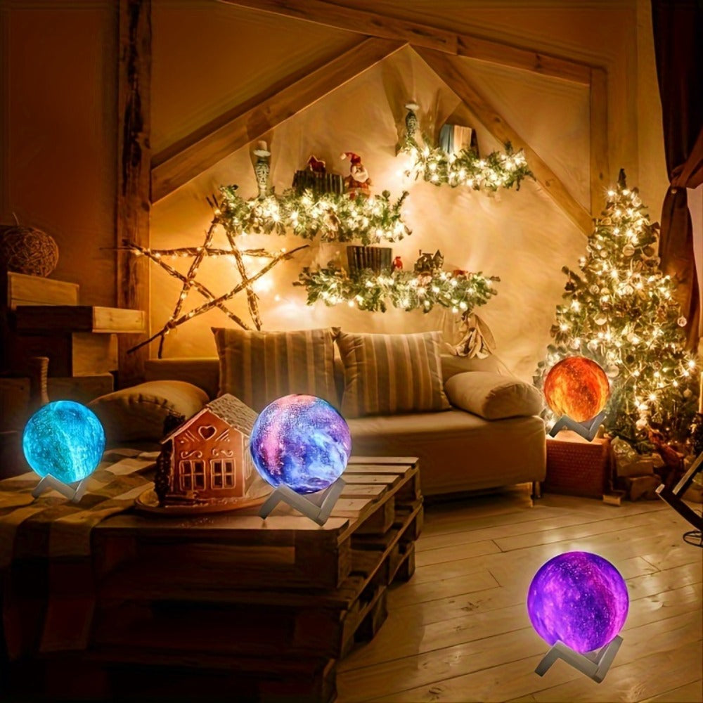 3D Moon Lamp 16 Colors LED Night Light with Remote Control USB Powered Solid Wood Stand for Entryways, Bedrooms and Living Spaces
