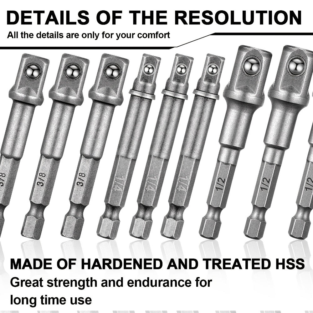 Impact Socket Adapter Set – 1/2" 3/8" 1/4" Square Drive Hex Bit Adapter for Drills & Impact Drivers, Extension Socket Converter