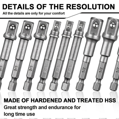 Impact Socket Adapter Set – 1/2" 3/8" 1/4" Square Drive Hex Bit Adapter for Drills & Impact Drivers, Extension Socket Converter