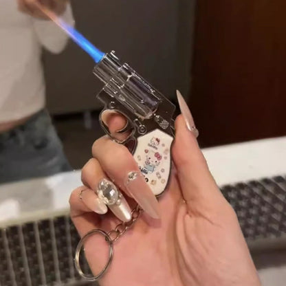 Cute Cartoon Lighter with Keychain, Sanrio Hello Kitty & Kuromi Mini Windproof Flame Lighter, Portable Blue Fire Lighter for Cigarettes