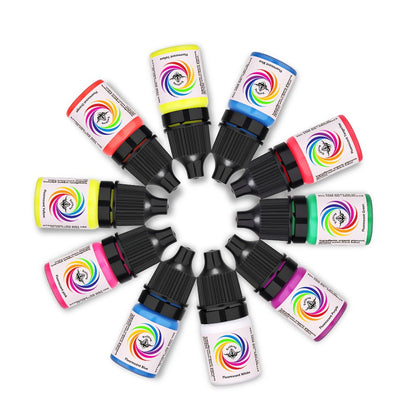 Tattoo Ink 8-Color UV Fluorescent Bottle Set with Violet and Neon Shades Across the with Item-Specific Color, Capacity and Bottle