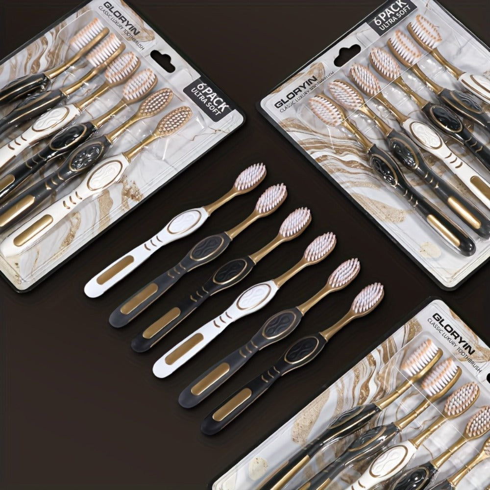 Gloryin Soft Bristle Toothbrush Set Anti-Slip Olive Handle Full Size Head Gentle Gum Care Daily Oral Hygiene