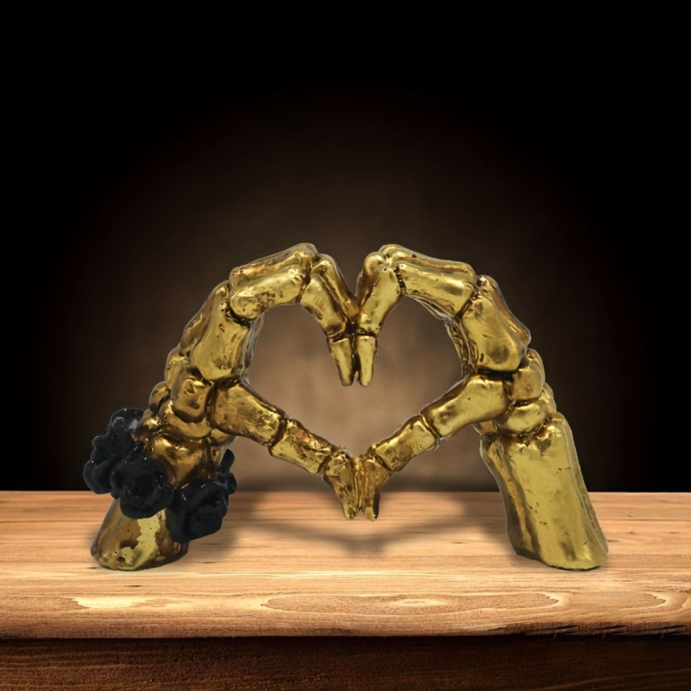 Skull Heart Hand Resin Statue – Gothic Desktop Decoration Modern Art Sculpture for Home Decor, Halloween Decor