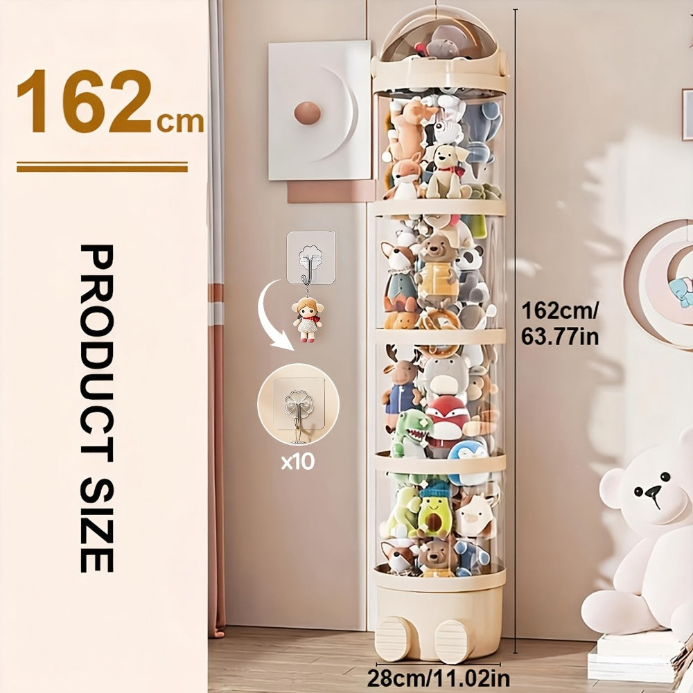 Stuffed Animal Storage Tower, Clear Plastic Toy Organizer with Layered Shelves, Visible Spacious Display Box for Kids Room