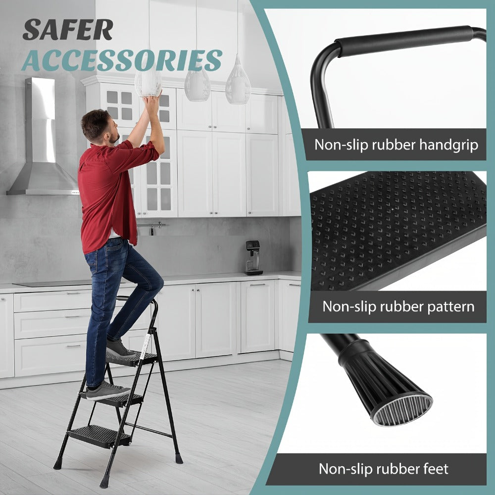 Folding Steel Step Stool with Storage Shelf & Wide Anti-Slip Pedal, 2/4-Step Sturdy Portable Step Ladder for Home