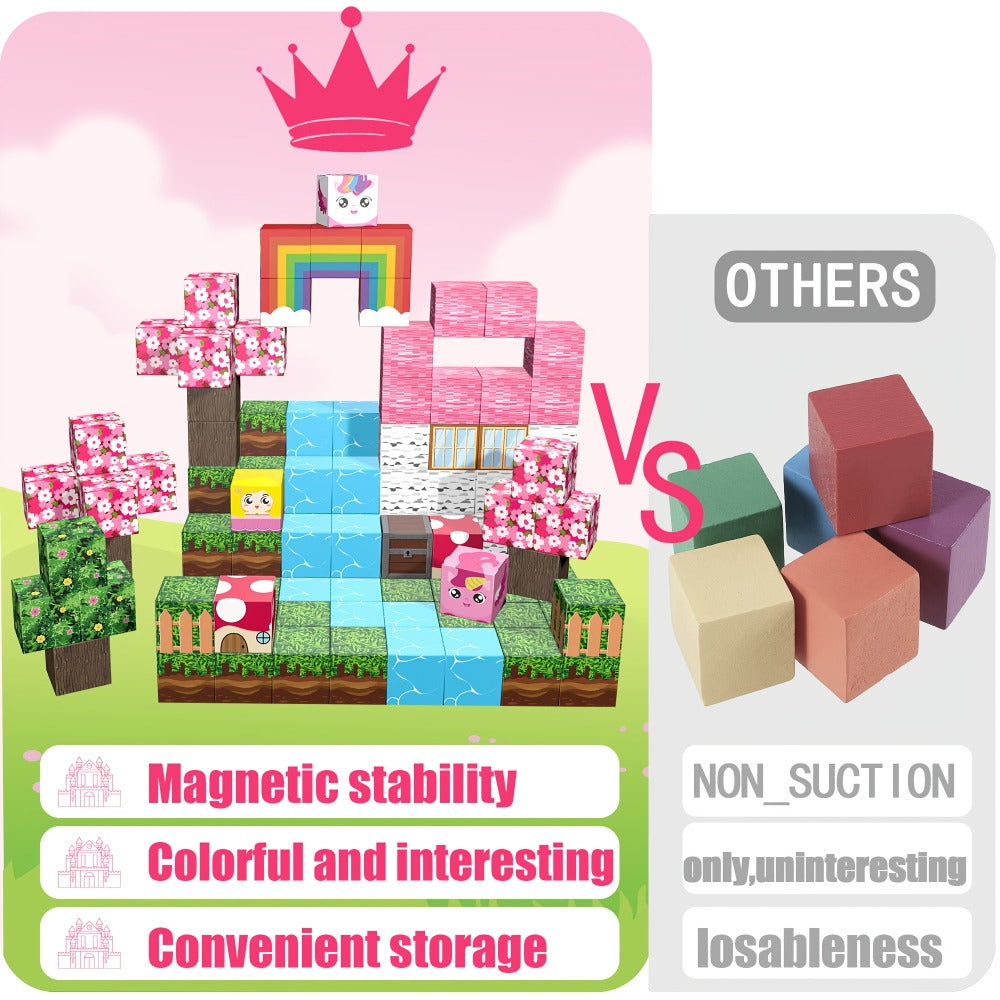 Magnetic Cube Building Set in 48-Piece or 110-Piece Pink, Blue, Green and Brown Fantasy Options