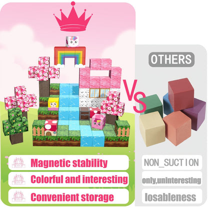 Magnetic Cube Building Set in 48-Piece or 110-Piece Pink, Blue, Green and Brown Fantasy Options