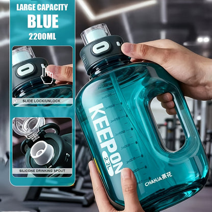 Large Sports Water Bottle with Straw Lid Handle 1500ml 2200ml Leak-Proof Lockable Food-Grade PP PC Hydration Bottle for Gym Fitness Hiking