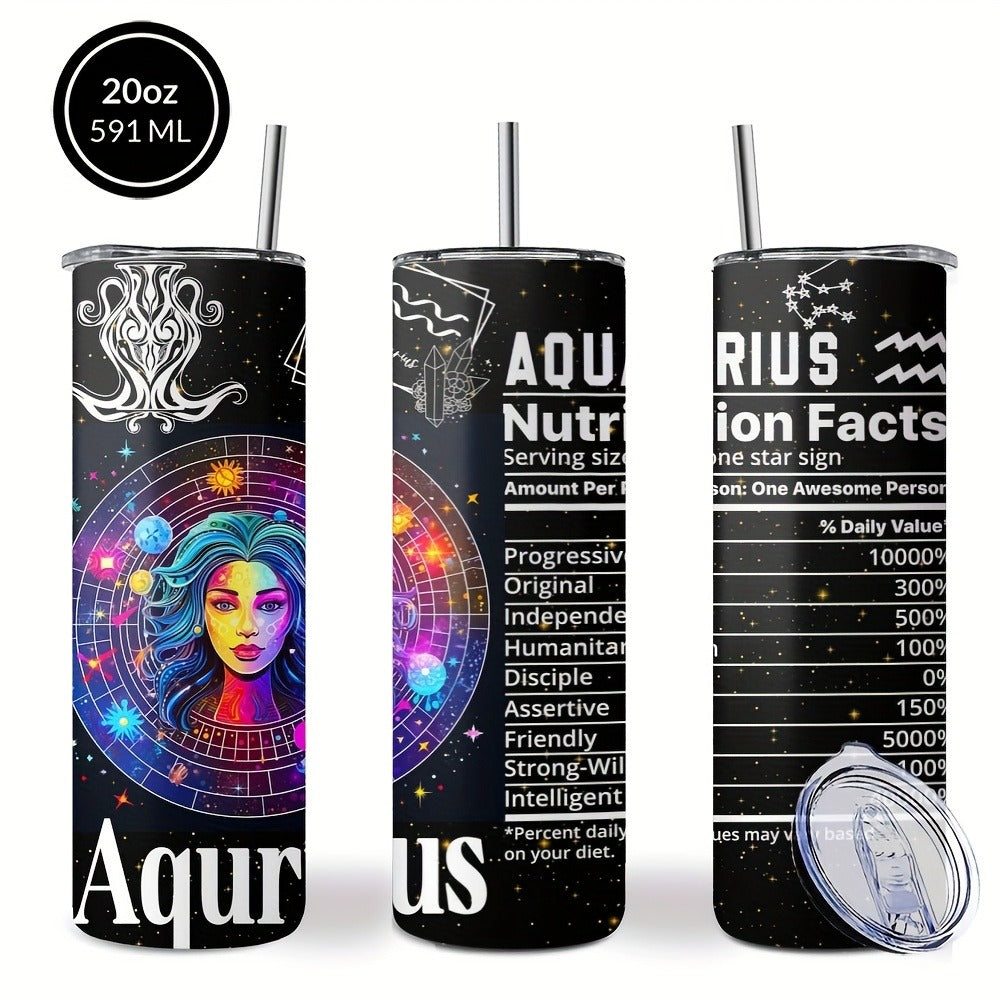 Insulated Tumbler 20oz Zodiac Horoscope 304 Stainless Steel with Lid, Straw and 12 Sign Choices