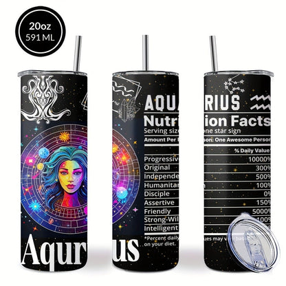 Insulated Tumbler 20oz Zodiac Horoscope 304 Stainless Steel with Lid, Straw and 12 Sign Choices