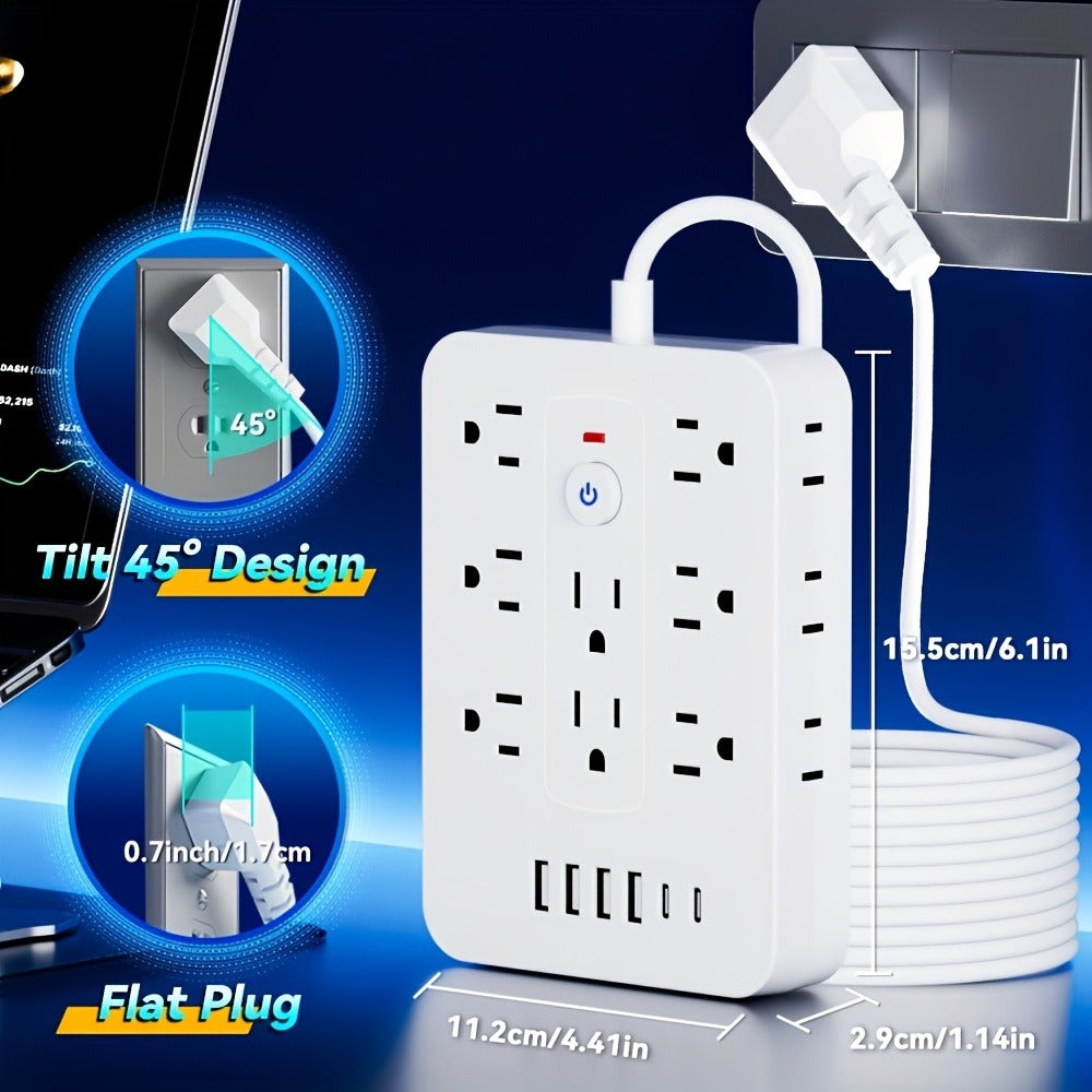 Compact Flat Plug Power Strip 20-in-1, 14 AC Outlets & 6 USB Ports (4 USB-A + 2 USB-C), Lightning Surge Protection