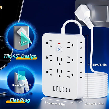 Compact Flat Plug Power Strip 20-in-1, 14 AC Outlets & 6 USB Ports (4 USB-A + 2 USB-C), Lightning Surge Protection