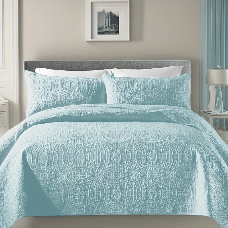 Quilt Set 3 Piece Soft Lightweight Bedding – Thin Bed Quilt with 2 Pillowcases for Bedroom Guest Room, Full Queen King
