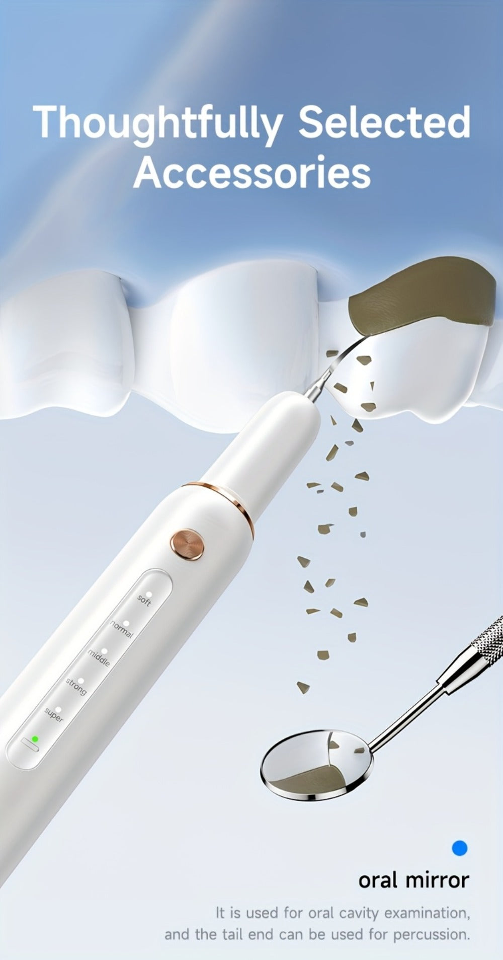 Ultrasonic Tartar Remover Electric Tooth Cleaner 5-Speed IPX6 Waterproof USB Rechargeable Dental Scaler