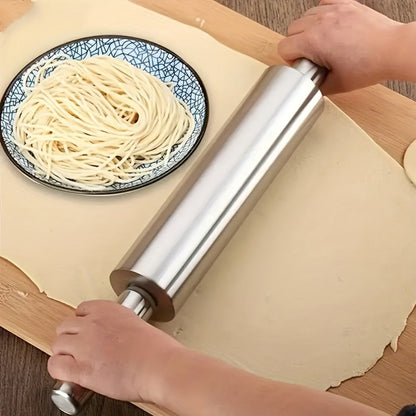 Stainless Steel Rolling Pin, Professional Non-Stick Dough Roller with Non-Slip Grip and Rounded Ends, Easy to Clean Baking Rolling Pin