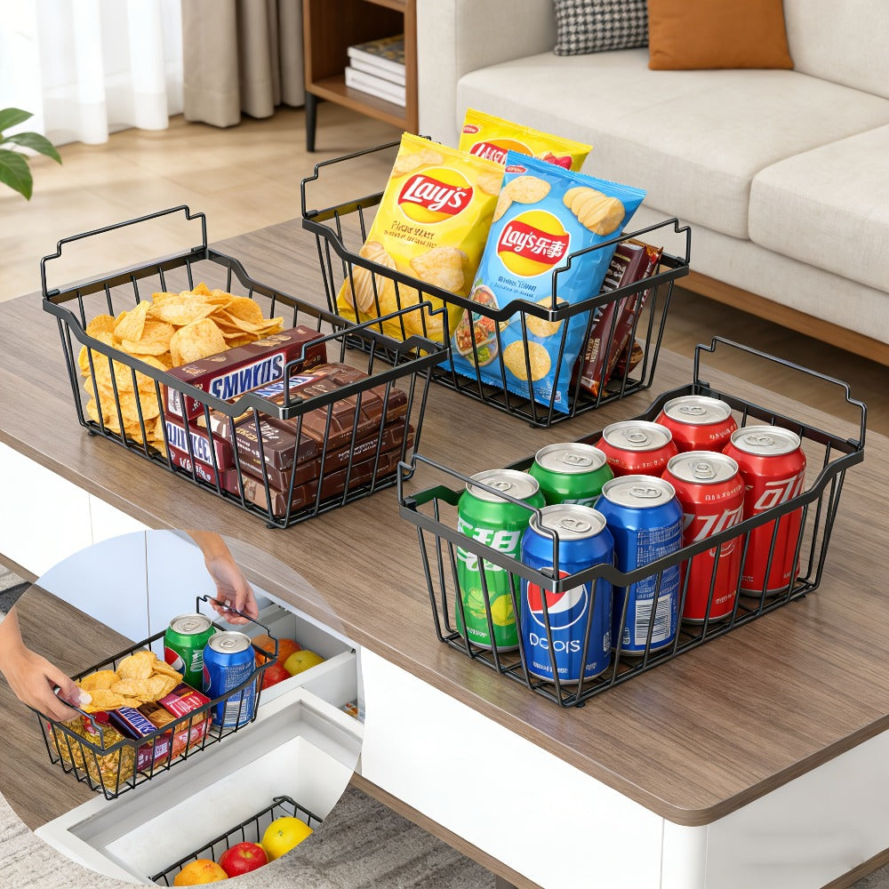 Freezer Organizer Bins Stackable with Foldable Handle - Chest Freezer Storage Baskets Rack, Space Saving Refrigerator Organizer Bins