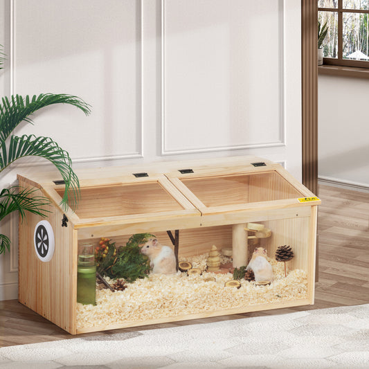 Large Hamster Cage Wooden Enclosure – 32"L x 16"W x 16"H with Acrylic Window & Openable Top | Small Animal Habitat for Guinea Pig