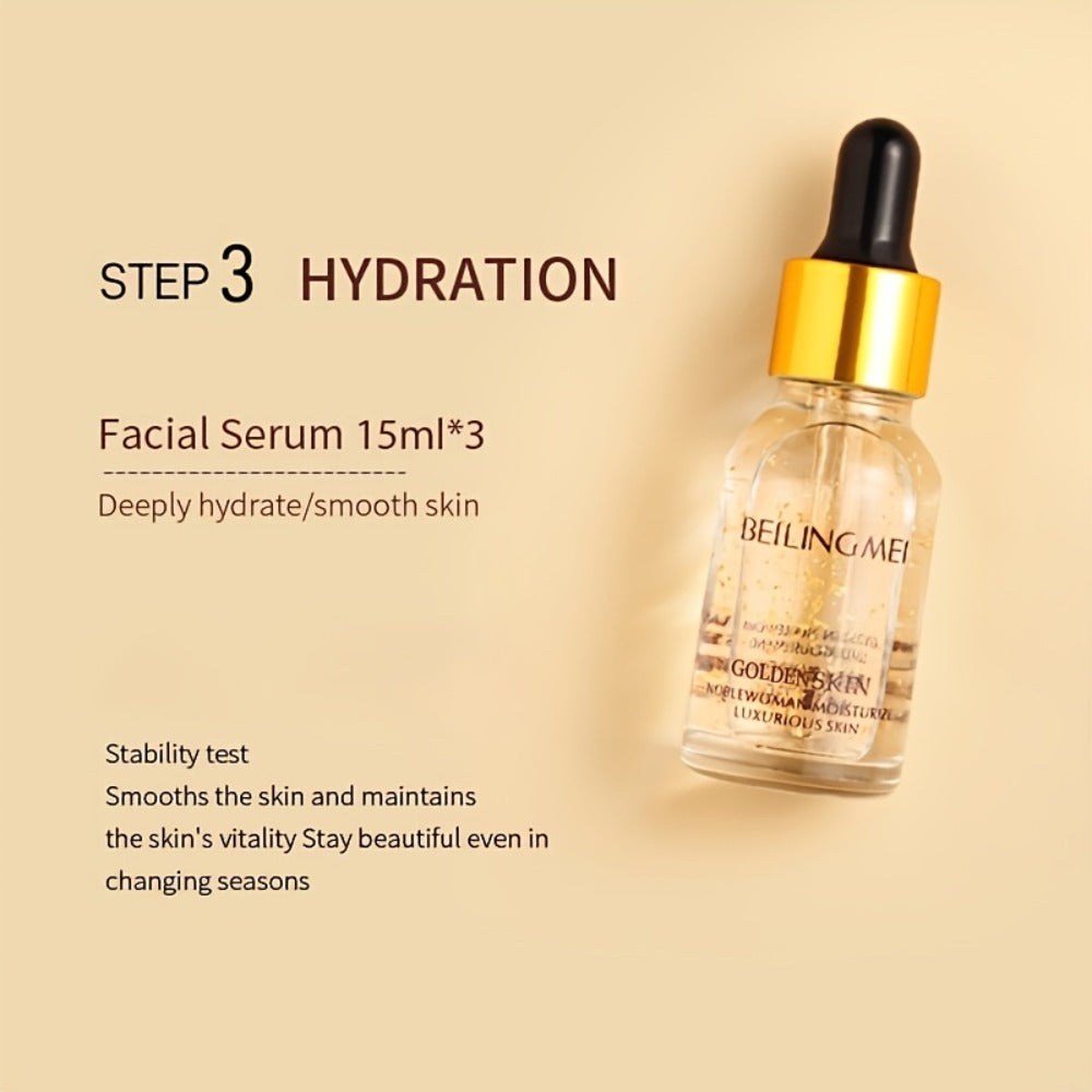 Skincare Gift Set for Women 9pcs Golden Luxury Kit, Niacinamide Collagen Hyaluronic Acid Daily Facial Care Premium Birthday Holiday Gift