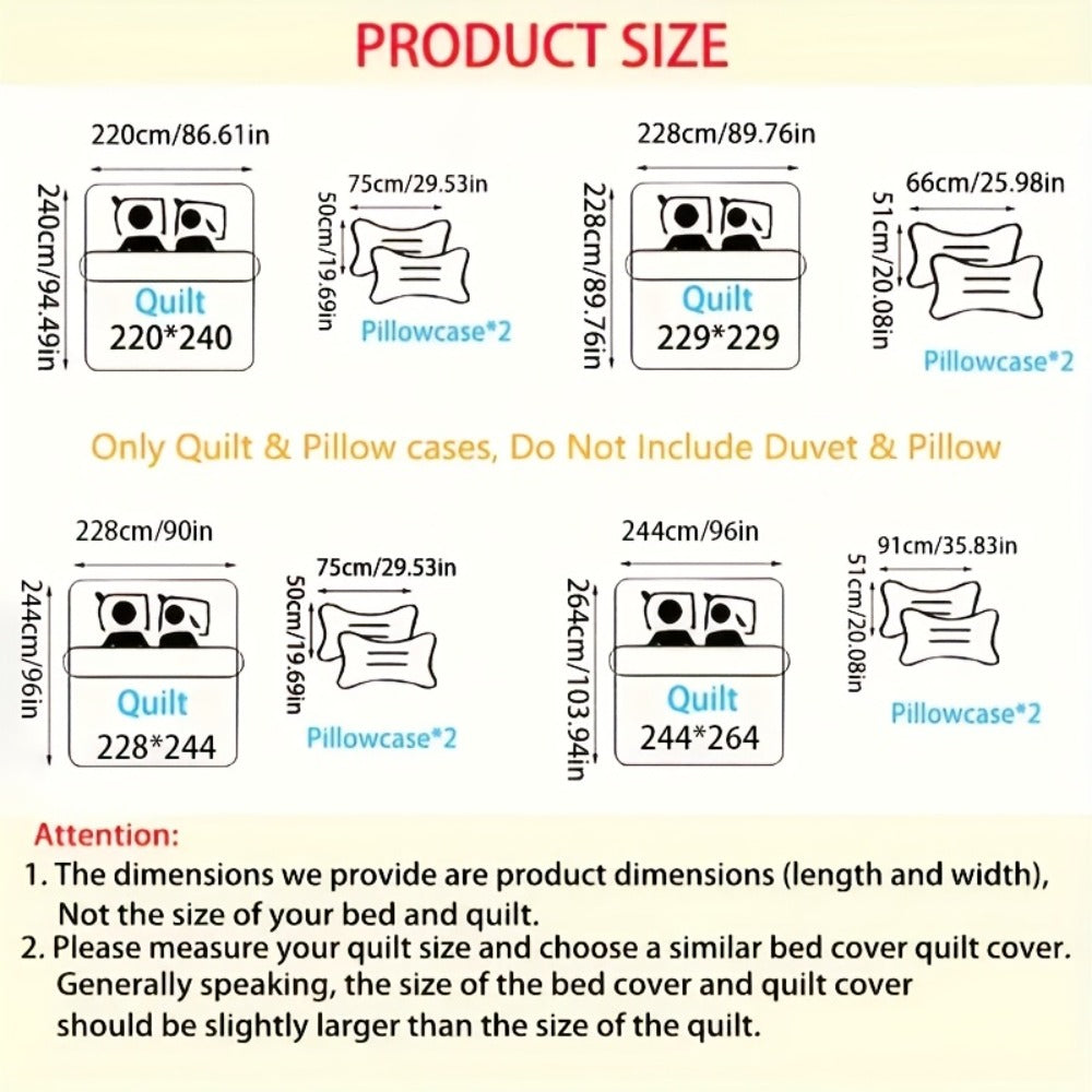Quilt Set 3 Piece Soft Lightweight Bedding – Thin Bed Quilt with 2 Pillowcases for Bedroom Guest Room, Full Queen King