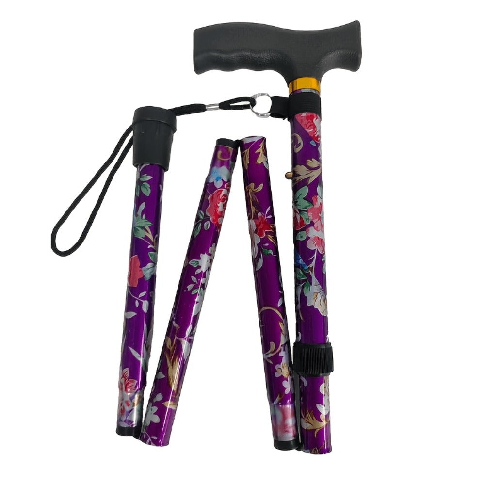 Foldable Walking Cane for Seniors Adjustable Height Folding Stick with Wrist Strap T-Handle for Entryways, Bedrooms and Living Spaces