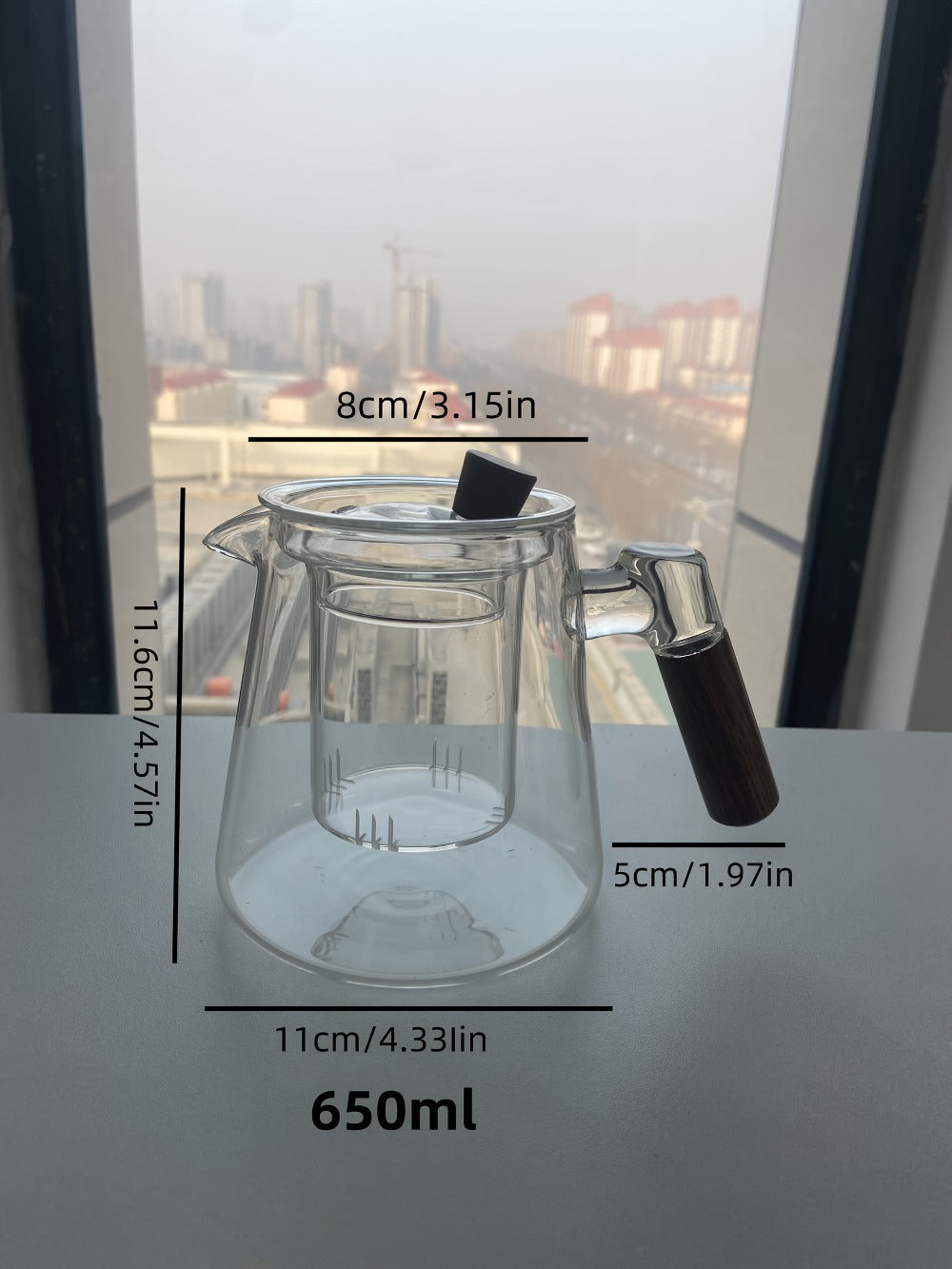 Glass Teapot with Filter 650ml - Stovetop Safe Tea and Coffee Pot with Handle, Tea Water Separator