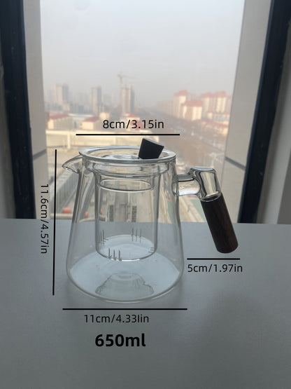 Glass Teapot with Filter 650ml - Stovetop Safe Tea and Coffee Pot with Handle, Tea Water Separator