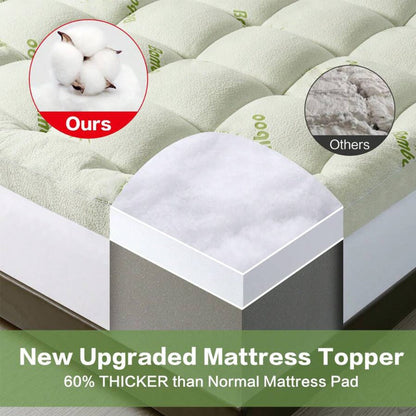 Green Bamboo-Labeled Quilted Mattress Topper with 8–21-Inch Pocket in Twin through California King