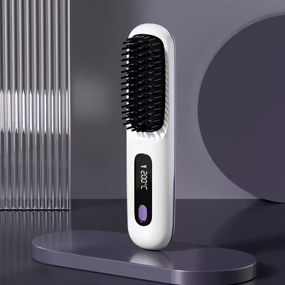 Cordless Straightening Brush Hair Styling Tool with Rechargeable Power and Black or White Finish