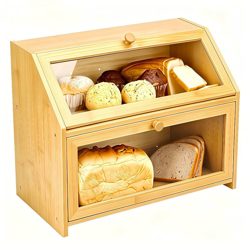 Bread Box for Kitchen Countertop, Large Bread Storage Container with Transparent Window, Multi-Layer Design for Loaves