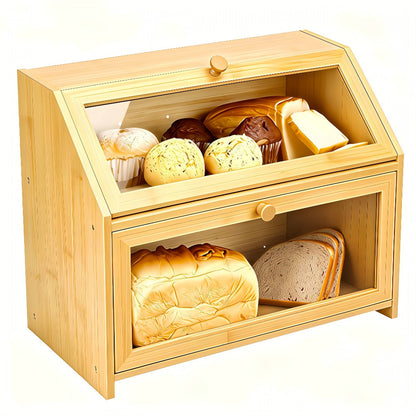 Bread Box for Kitchen Countertop, Large Bread Storage Container with Transparent Window, Multi-Layer Design for Loaves