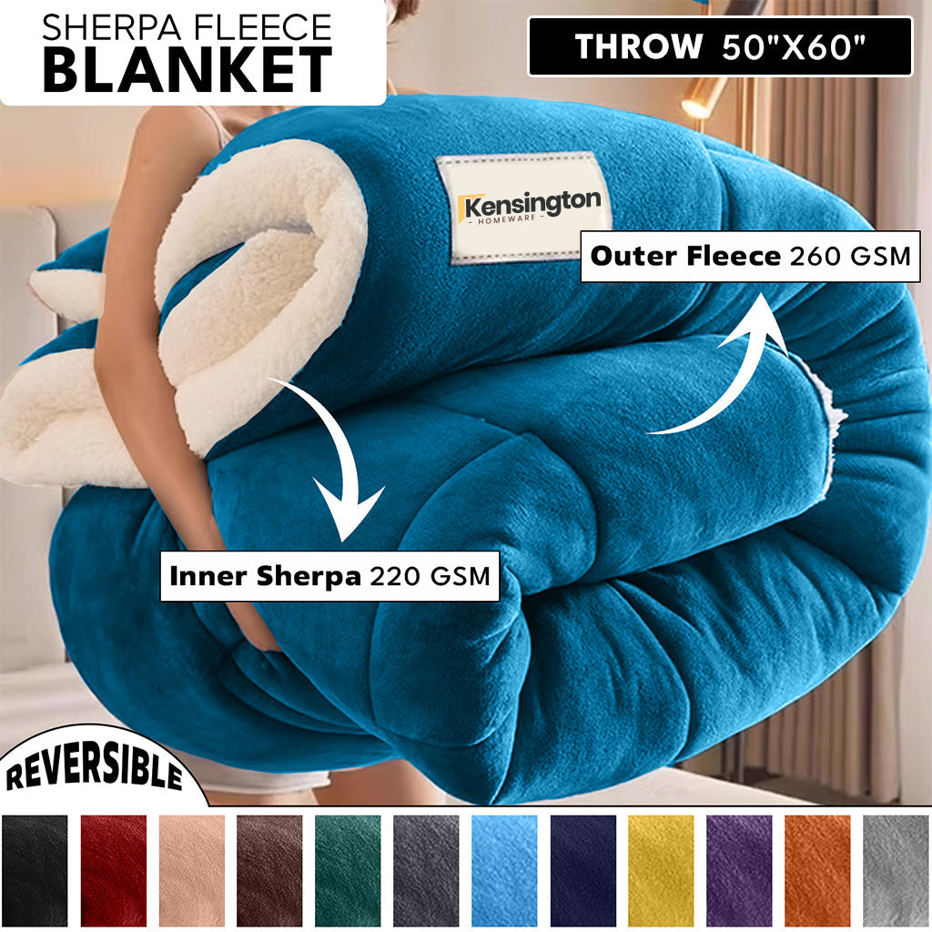 480GSM Sherpa Fleece Blanket, Double-Sided Heavy Throw for Couch, Bed & Travel, Reversible All Season
