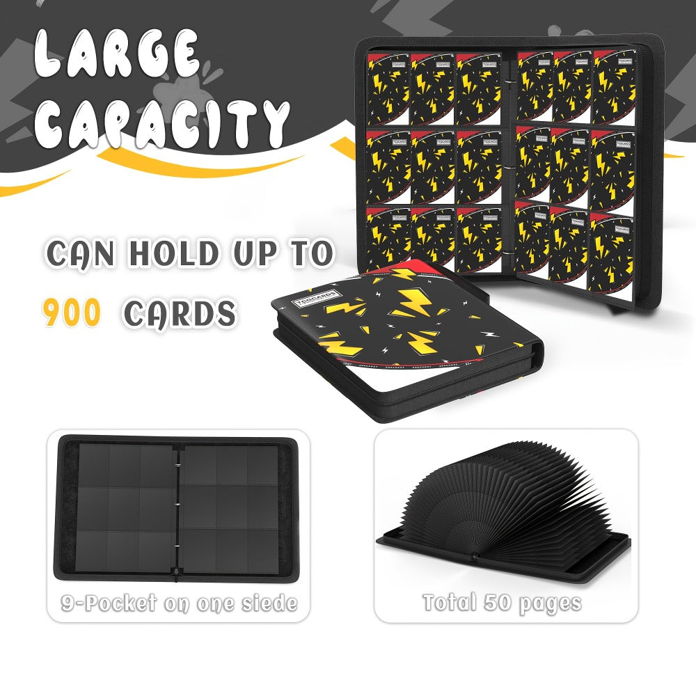 Trading Card Binder 900 Pockets with 50 Removable Sleeves – PU Leather Zipper Album for Pokemon MTG Sports YuGiOh Cards