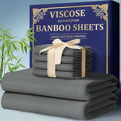 Bamboo Cooling Fitted Sheet Set 2300TC Deep Pocket All Season Bed Sheets for Entryways, Bedrooms and Living Spaces