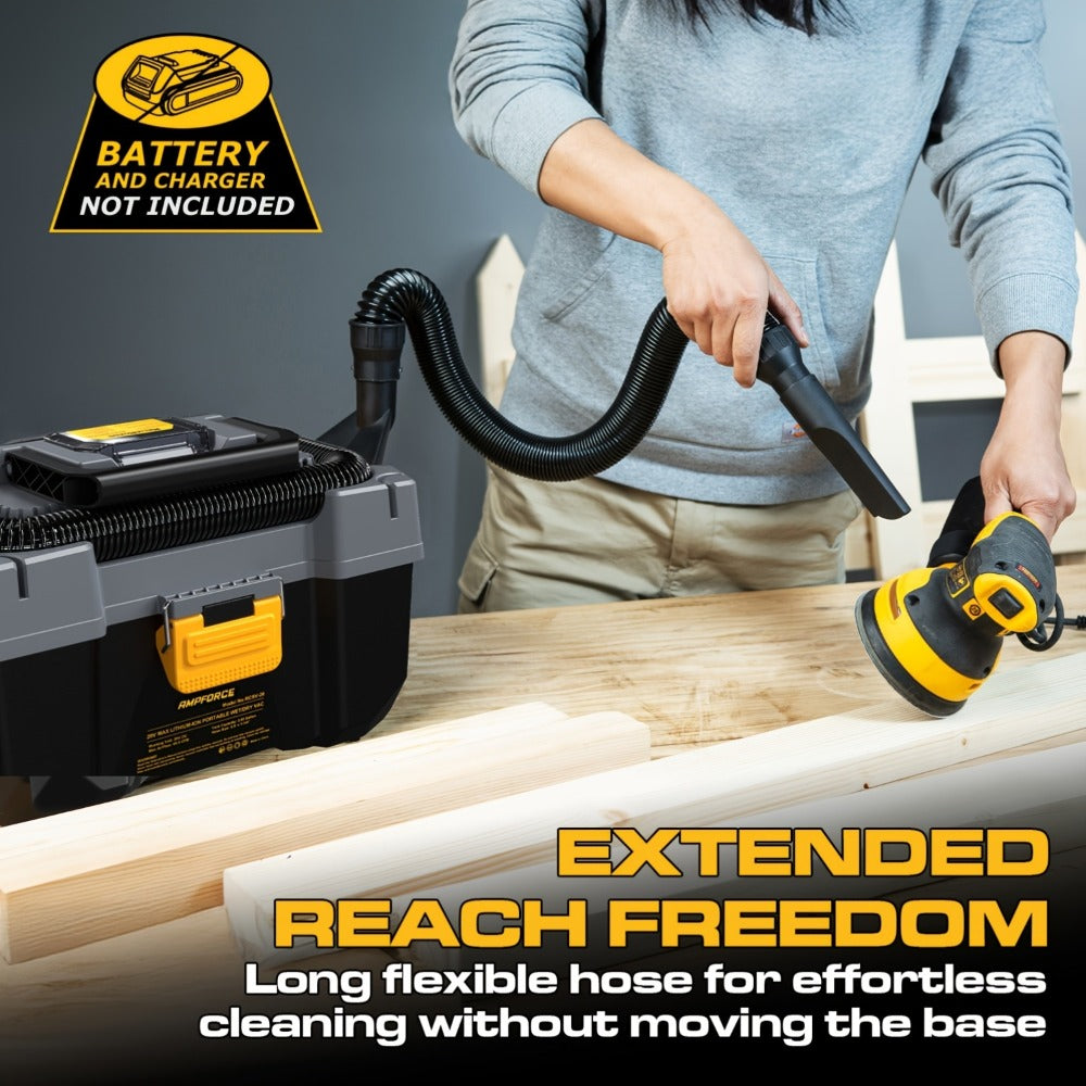 Cordless Wet Dry Vacuum 20V 2 Gallon - Powerful Suction Compatible with DeWalt 20V Batteries Long Hose 4 Nozzles Replacement Cartridge