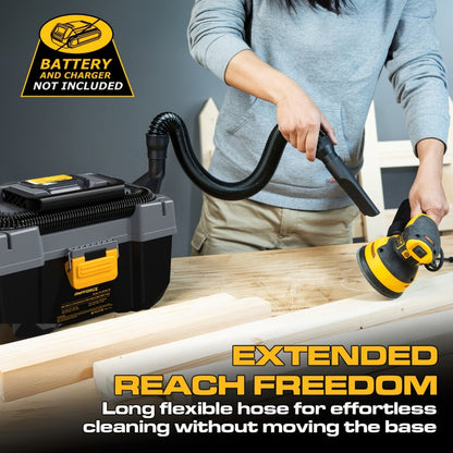 Cordless Wet Dry Vacuum 20V 2 Gallon - Powerful Suction Compatible with DeWalt 20V Batteries Long Hose 4 Nozzles Replacement Cartridge