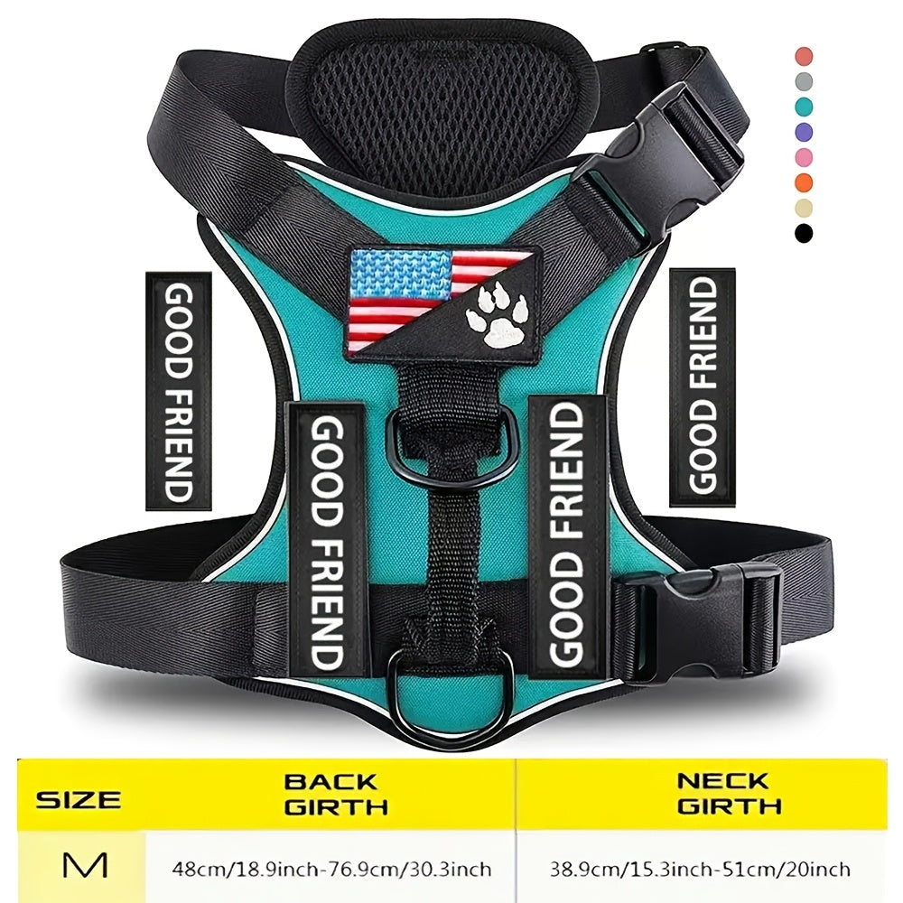 Five-Patch Dog Vest Harness in Black, Red, Rose Red, Grey or Green with XS-to-XL Sizes Pictured