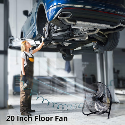 Industrial Floor Fan, Metal Stand Fan with 3 Speed Settings & 360° Tilt, High Velocity Airflow for Warehouse